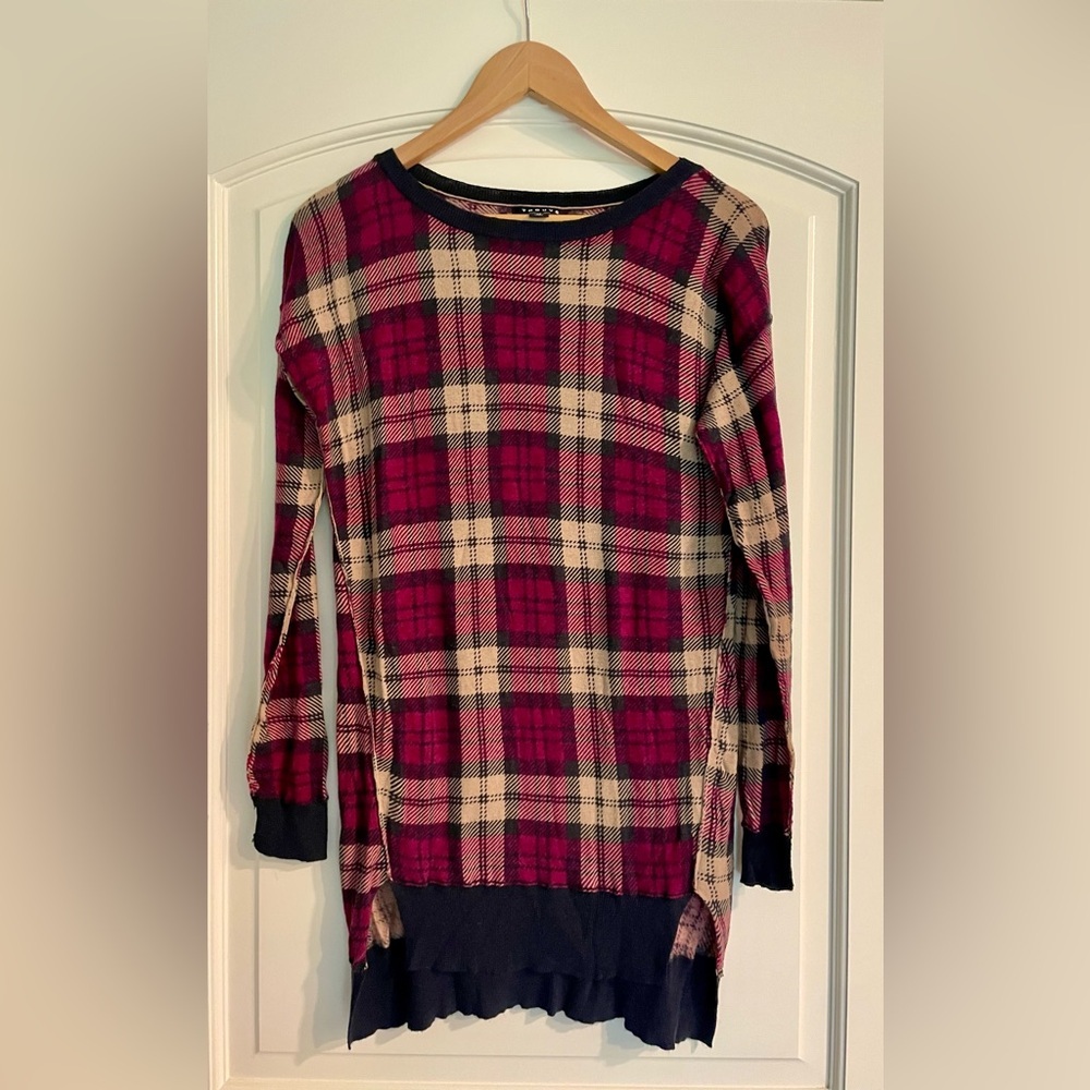 Trouve Pink and Black Plaid Tunic Top